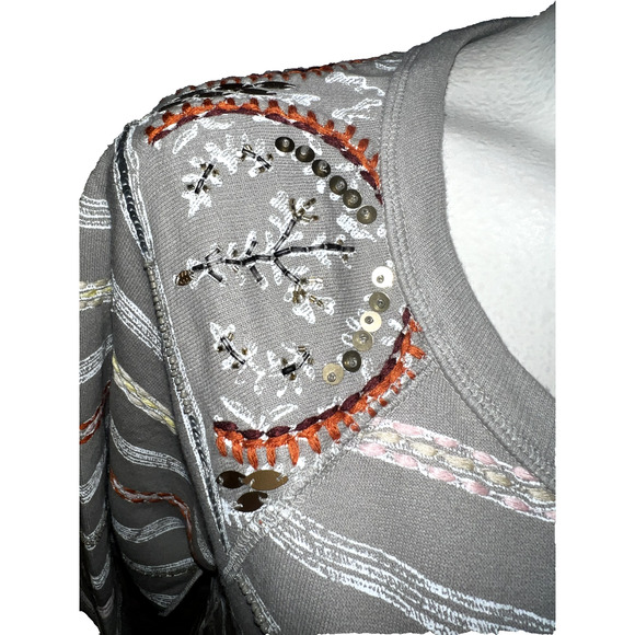 SOFT SURROUNDINGS Top Size M Taupe Striped Embroidered Beaded Artiste Tunic - Picture 3 of 8